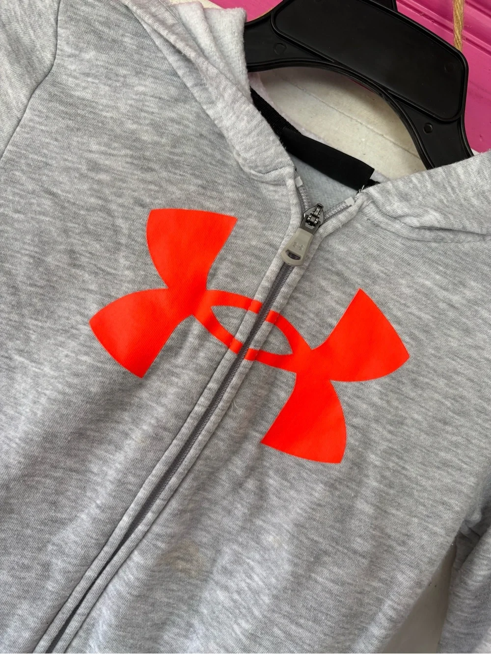 Under Armour Light Gray Kids' Zip Hoodie with Bright Orange Logo